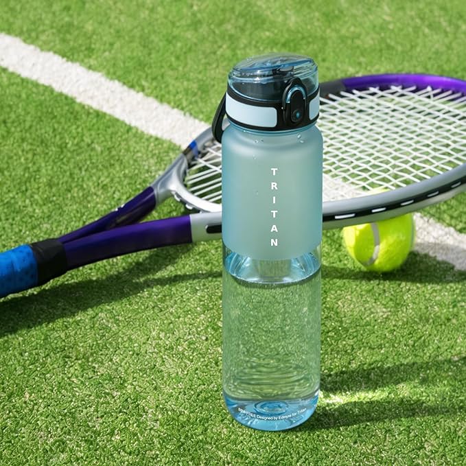 32oz Water Bottle with Chug Lid, Frosted & Clear Tritan BPA-Free, Leakproof, Wide Mouth, Portable Sports Water Bottle for Gym, Office, Travel, Outdoor (Blue)