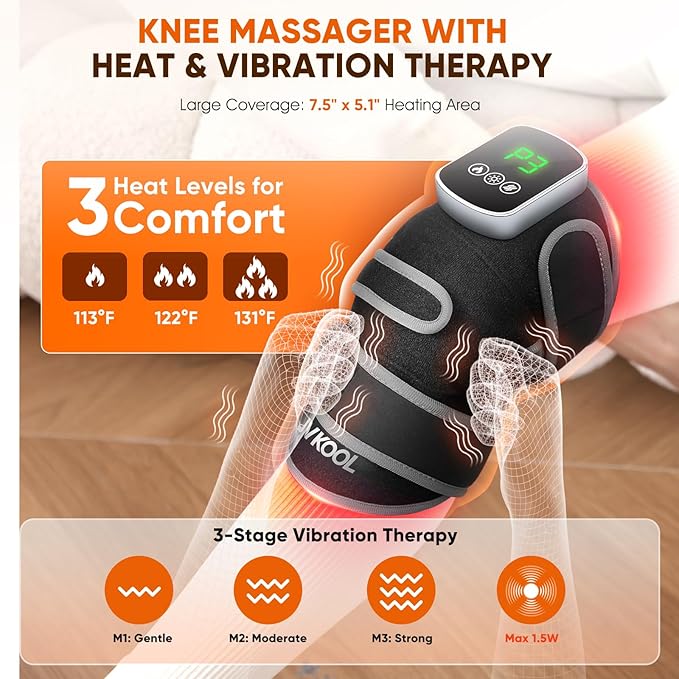 Knee Massager with Heating and Red Light Therapy: Infrared Light Therapy Vibration Moodes Knee Brace for Women - Muscle Relaxation Joint Care Pain Relief - Ideal Gifts for Active Men(Grey)