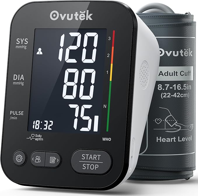 Ovutek Blood Pressure Monitors for Home Use, Automatic Digital Blood Pressure Cuff with Large Cuff, 2 Users x 120 Sets Memory, Manual Arm Blood Pressure Machine with Backlight (Black)