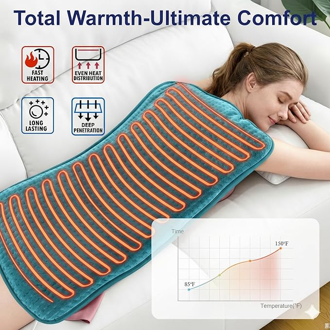 Large Heating Pad,20"x40" Extra Large Heating Pad for Back Pain Relief Electric Heating for Period Cramps Neck Shoulder Knee Pain Relief Moist/Dry Heat Auto Shut Off 9 Heat Setting Machine Washable