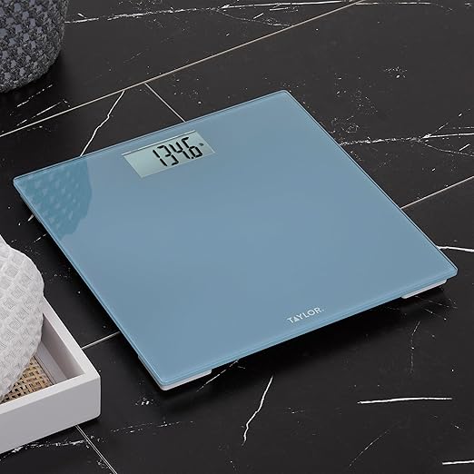 Taylor Digital Glass Bathroom Scale for Body Weight, Durable Platform, Digital Weighing Machine for People, Easy-to-Read Display, 350 lb Capacity, Slate Blue