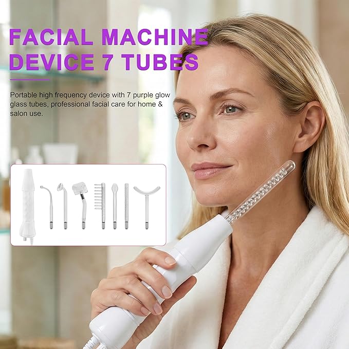 Hi Frequency Facial Care Tool Skin Tonning Device with 7 Electrode Tubes 2 Colors Options Elitzia ETSC640NP (Purple)