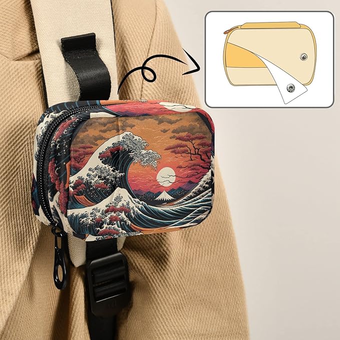 Vnurnrn Pill Case Vintage Japan Wave Print, Pill Box 7 Days Travel Pill Organizer Bag with Zipper, Portable Weekly Case Vitamin Supplement Holder for Travel Daily Use