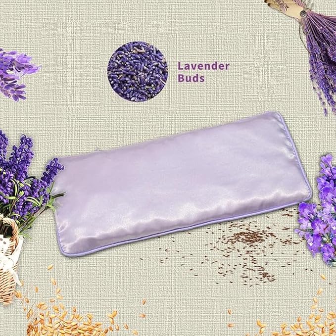 Lavender Eye Pillow, Hot or Cold Weighted Satin Eye Mask, Microwaveable Moist Heat Eye Compress, Washable Eye Pillow for Sleeping, Yoga, Meditation, Migraine Relief, Pack of 2(Lavender)