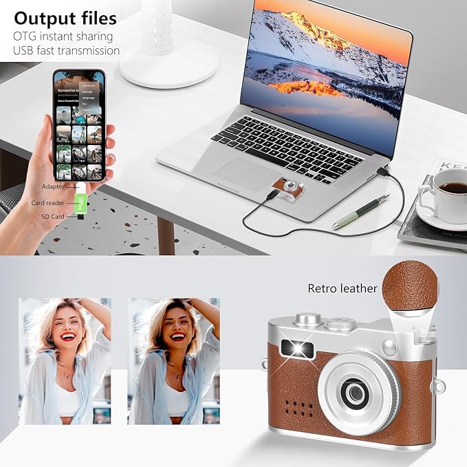 Mini Keychain Camera, FHD 1080p Mini Digital Camera with 32GB SD Card, Flash, 6 Creative Filters, 0.96" HD Display, 100 Mins Battery Life for Travel Recording Birthday Gifts (Vintage, Brown)