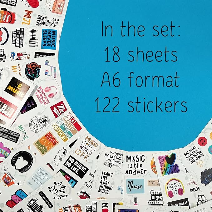 BulbaCraft 100Pcs Music Stickers for Water Bottle & Laptop, Musical Stickers & Decals for Adults, Gifts for Music Lovers & Musicians, Gifts for Women & Men