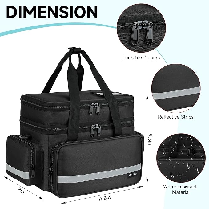 Large Pill Bottle Organizer, Double Layers Medicine Storage Bag with Lockable Zippers and Shoulder Strap,Medication Travel Bag for Prescription Bottles, Vitamins & Medical Supplies, Black (Bag Only)