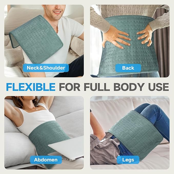 GOTCOZY Heating Pad for Back Pain Relief & Cramps,Electric Heating Pads for Neck and Shoulders with 2H-Auto Shut Off and 5 Heat Settings,Gifts for Mom Men 12''X24''(Green)