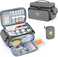 CURMIO Medicine Storage Bag Empty, Lockable Pill Bottle Organizer with Portable Zippered Pouches for First Aid Kits, Medicine Box for Home and Travel, Gray (Patent Pending)