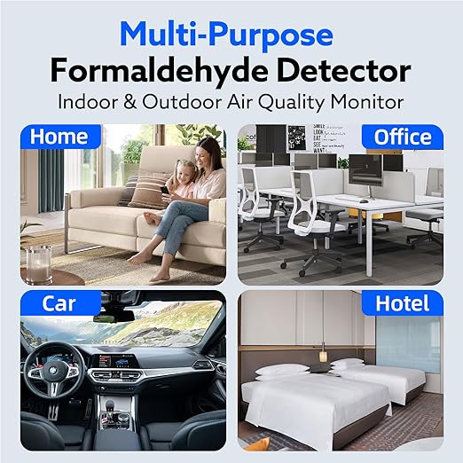 Formaldehyde Detector, Rechargeable HCHO Monitor with Vibration, Visual & Sound Alarms, Temperature Humidity Meter, Formaldehyde Air Quality Tester for Home, Work