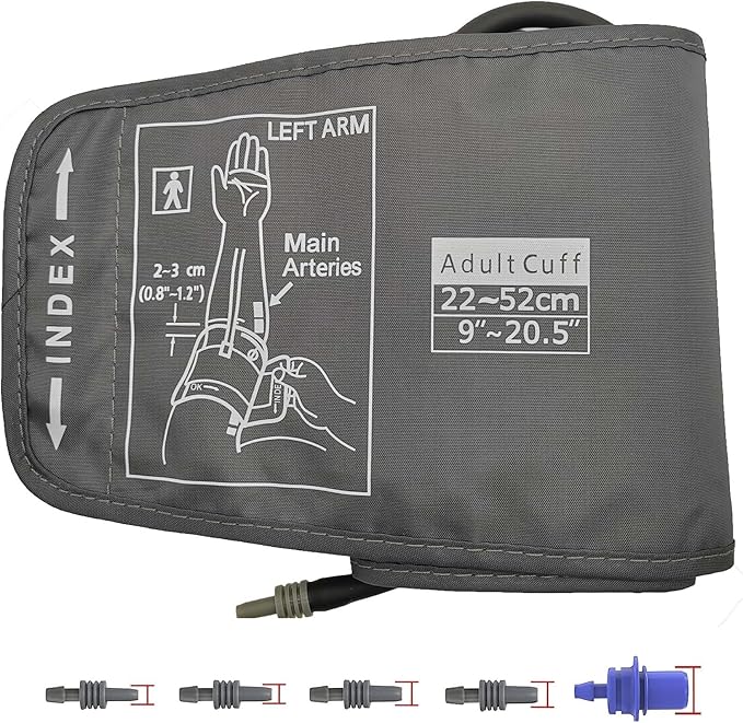 Extra Large Cuff Compatible with Omron 9"-20.5" Inches (22-52CM) XL Blood Pressure Adult ARM BP Replacement Cuff for Big ARM, Grey (Extra Large+ 5 Connectors)