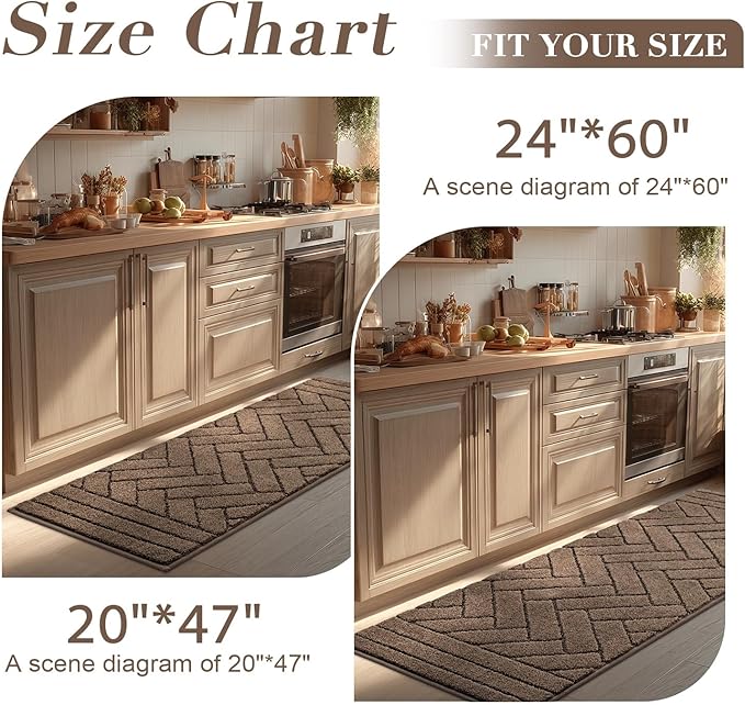 Kitchen Rugs,24" x 59" Non Slip Kitchen Mats for Floor-Thick Stain Resistant Kitchen Floor Mat Runner Carpet for Hallways Entryway Laundry Room Washable(Khaki)