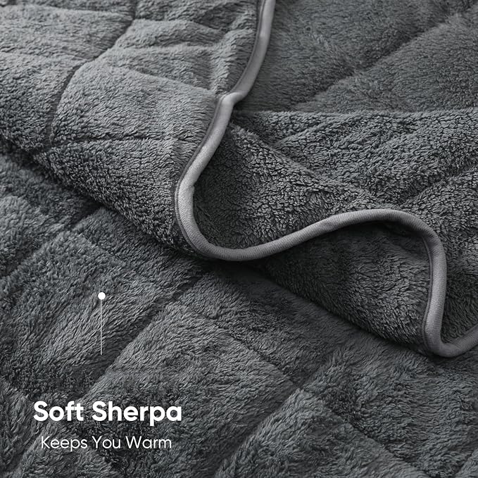 Sherpa Weighted Blanket for Adults, 15 lbs Furry Bed Blanket for Deep Sleep, Super Plush Blanket with Soft Weighted Blanket 60 x 80 inches, Grey