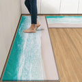Arttown Summer Beach Sea Ocean Anti-Fatigue Kitchen Rug Set of 2 Blue Teal Cushioned Floor Standing Mat Waterproof Non-Slip Kitchen Mat and PVC Ergonomic Comfort Foam Rug