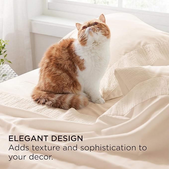 Bedsure Queen Sheet Set - 4 Pieces Soft Queen Size Sheets - Breathable & Cooling - Hotel Luxury - Easy Care Polyester Microfiber Bedding for Women, Men, Light Beige