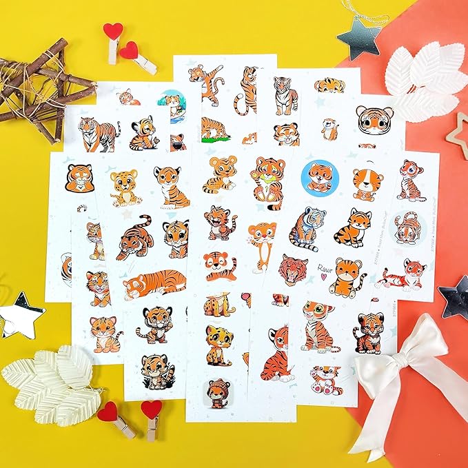 BulbaCraft 100Pcs Tiger Stickers, Tiger Gifts for Girls and Boys, Gifts for Women & Men