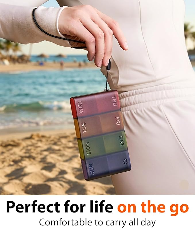 Travel Pill Organizer – Weekly Case for Once-Daily Use, Compact Pill Box 7 Day for Purse, Smooth Slide-Out Access, 8 Compartments for Daily Vitamins and Supplements, Easy to Use at Home or On the Go