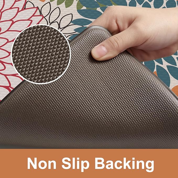Collive Kitchen Rugs and Mats Cushioned Anti Fatigue Kitchen Mat 2PCS Non-Skid Waterproof Kitchen Runner Rug Comfort Foam Standing Mat for Floors,Office,Laundry,Sink,Floral