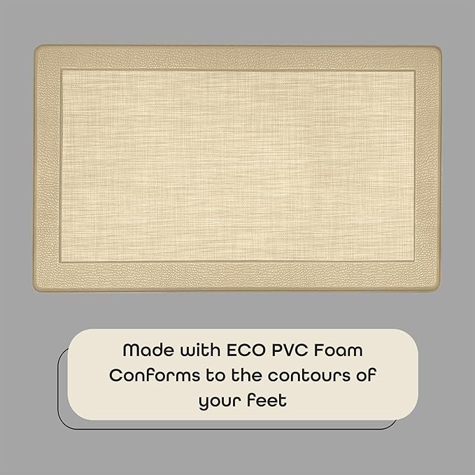 Anti-Fatigue Floor Comfort Mat - 18 x 30 Inch (Clarke Tan) - Non-Slip Kitchen Mats for Floor - Easy to Clean Cushioned Standing Mat for Bathroom & Office Desk - Achim Home Décor