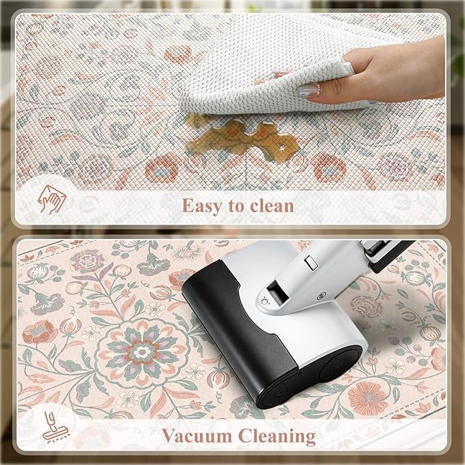 KIMODE Comfort Kitchen Mats Cushioned Anti Fatigue,Boho Floral Kitchen Rugs Sets of 2 Non Slip,Padded Memory Foam Ergonomic Standing Carpet for Laundry Sink Office,Pink