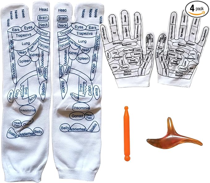 Reflexology Socks with Acupressure Massage Tools for Men and Women | Foot Pain Relief, Home Massage Therapy, Unisex Gift Idea Set of 4 (Blue, Large(9-11))