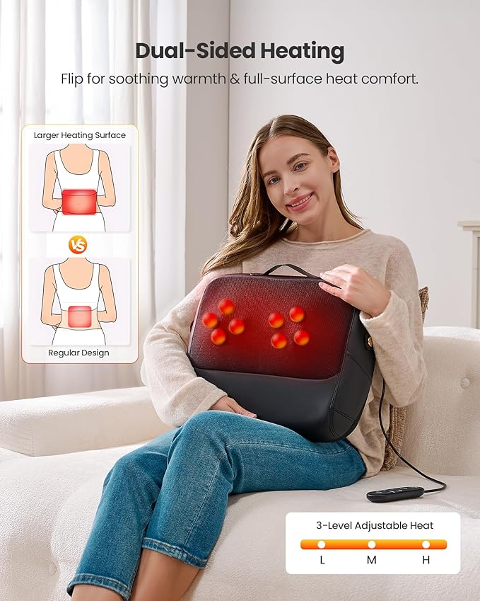 KNQZE 3-in-1 Shiatsu Back Massager with Heat & Lumbar Support, 4D Kneading for Pain Relief Deep Tissue, Dual-Side Extended Heating, Electric Lower Back Massager for Home Office, Gift for Men Women Mom