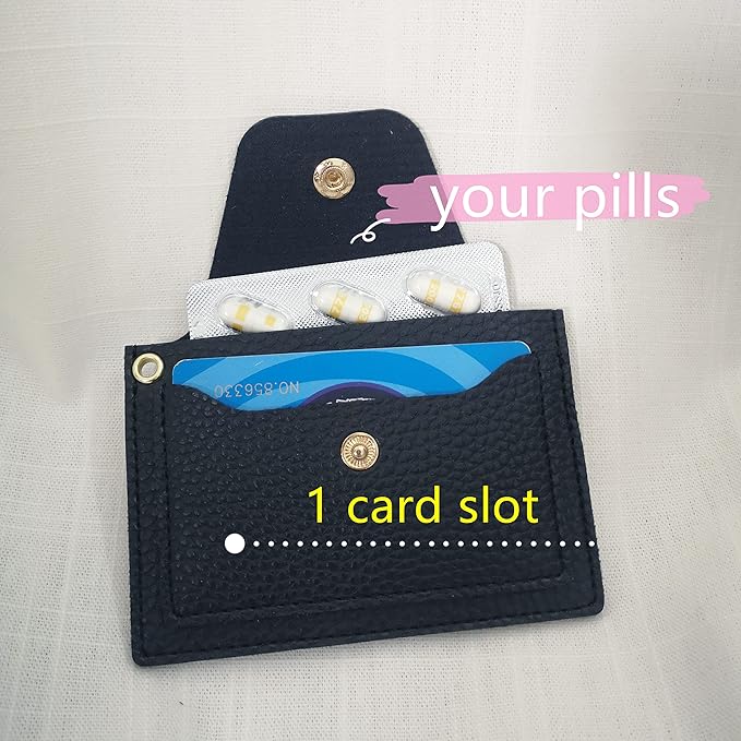 Birth Control Pill Case Medicine Holder Daily PU Leather Removable Wristlet Strap (Black)