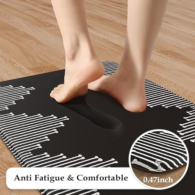 KIMODE Anti Fatigue Kitchen Mats for Floor, Black Diamond Kitchen Rugs Sets of 2, Kitchen Floor Mats Cushioned Non Slip, Memory Foam Standing Mats for Laundry Office Sink Desk 20"x47"+20"x32"