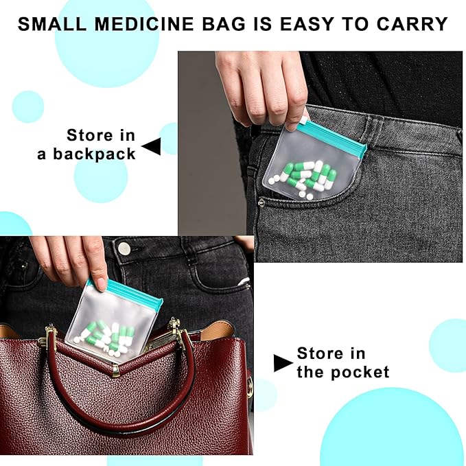 24 Pcs Travel Pill Packets Pill Pouch Bags Reusable Zippered Medicine Bag Set Self Sealing Clear Plastic Medicine Organizer with Slide Lock Monday to Sunday Pill Baggies for Pills Small Items Storage