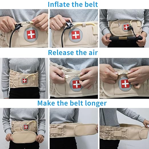 Decompression Back Belt - Lumbar Support Belt for Men & Women Lower Back Pain Relief, Back Traction Device Fits Waist Size 29-49 Inches (Beige)