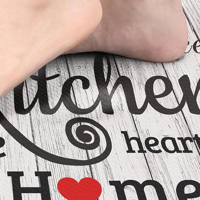 Arttown Farmhouse Anti-Fatigue Kitchen Rug Set of 2 Heart Home Brown Grey Vintage Cushioned Floor Standing Mat Waterproof Non-Slip Kitchen Mat and PVC Ergonomic Comfort Foam Rug