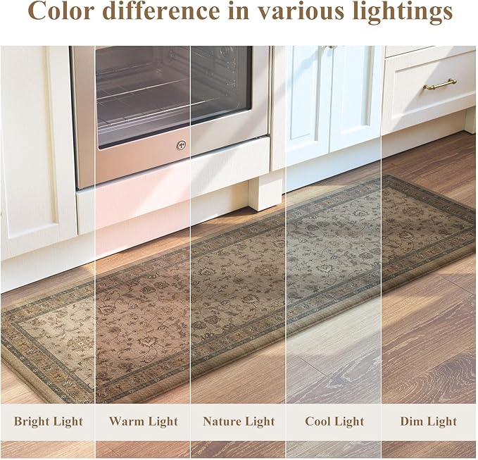 KIMODE Comfort Kitchen Floor Mats Cushioned Anti Fatigue,Boho Farmhouse Rugs for Floor Sets of 2,Memory Foam Ergonomic Kitchen Mat Non Slip for Laundry Office Bathroom Decor,Brown
