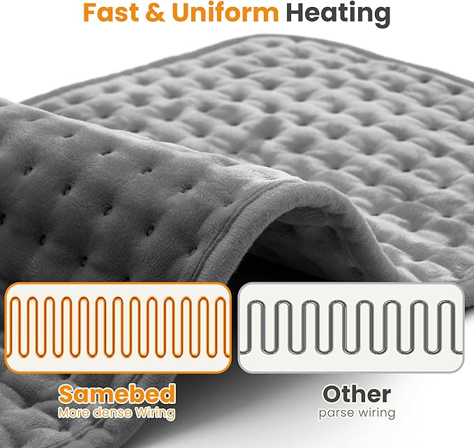 Electric Heating Pad for Back Pain Relief & Cramps - 6 Heat Settings,Auto Shut Off,Moist Heat Options,Portable Heated Pads for Neck/Shoulder Machine Washable Gift for Men Women,Grey,20"x24"