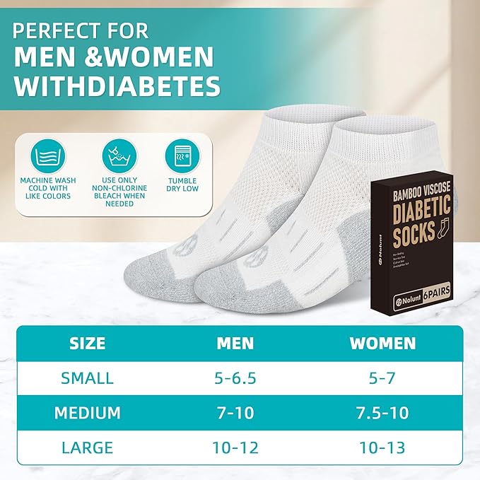 Diabetic Socks for Men,4 & 6 Pairs Low Cut Bamboo Viscose Wide Mens Diabetic Socks Size 9-11 10-13