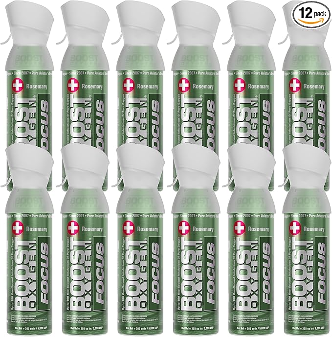 Boost Oxygen Medium Focus Rosemary Aroma 5L Canister | Respiratory Support for Aerobic Recovery, Altitude, Performance & Health (12 Pack)