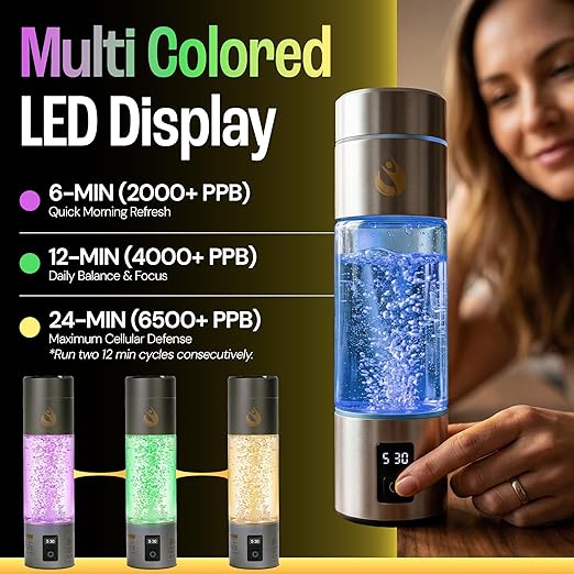 Hydrogen Water Bottle Generator, Up to 6500 PPB Molecular Hydrogen, Independently Lab Tested, SPE/PEM Technology, 12-Hour Retention, 9.5 oz Portable Bottle for Home, Gym, Travel & Office