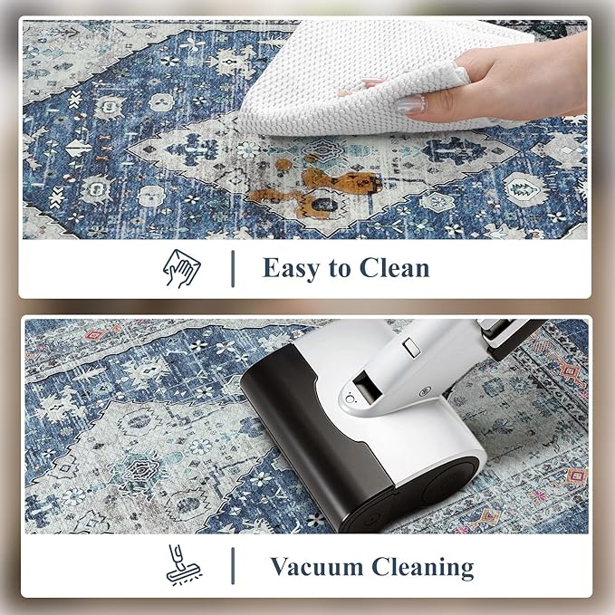 Collive Kitchen Mats for Floor, Boho Non Slip Kitchen Cushion Rug Kitchen Floor Mats Anti Fatigue for Office, Laundry, Sink, 17”x47”Dark Blue Non-Skid Waterproof Standing Desk Mat