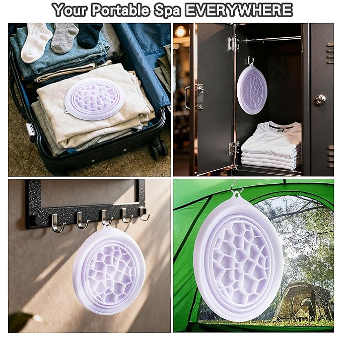 Foldable Face Bowl for Ice with Built-in Ice Tray & Hanging Hook - Collapsible Silicone Facial Bath Bowl for Cold Plunge Therapy, Skin Tightening, Acne Relief - Portable for Home, Travel, Gym(Purple)