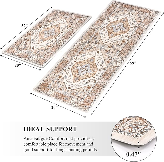 Pauwer Anti Fatigue Kitchen Mats for Floor 2 Piece Set, Cushioned Memory Foam Kitchen Rug, Non Slip Kitchen Runner Rug Carpet, Waterproof Kitchen Sink Area Rug Comfort Standing Mat for Kitchen Laundry