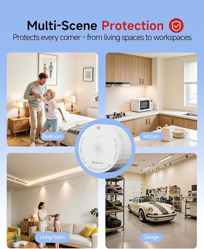 Heiman Smoke Detector, Photoelectric Fire Alarm, 10-Year Battery Powered Smoke Alarms for Home, UL 217 10th Ed. Certified, Portable Small Compact, Test Silence Button & Low Battery Warning, RV, Travel