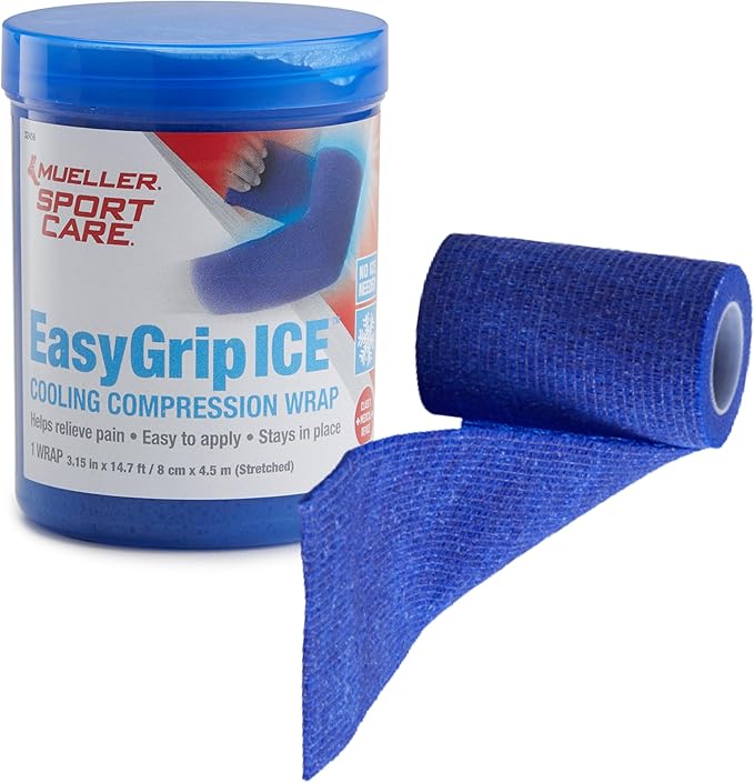 MUELLER Sports Medicine EasyGrip ICE Cooling Compression Wrap for Men and Women, Compression & Ice Therapy Support, 1 Continuous Wrap, 3.1 Inches x 14.7 Feet, Blue
