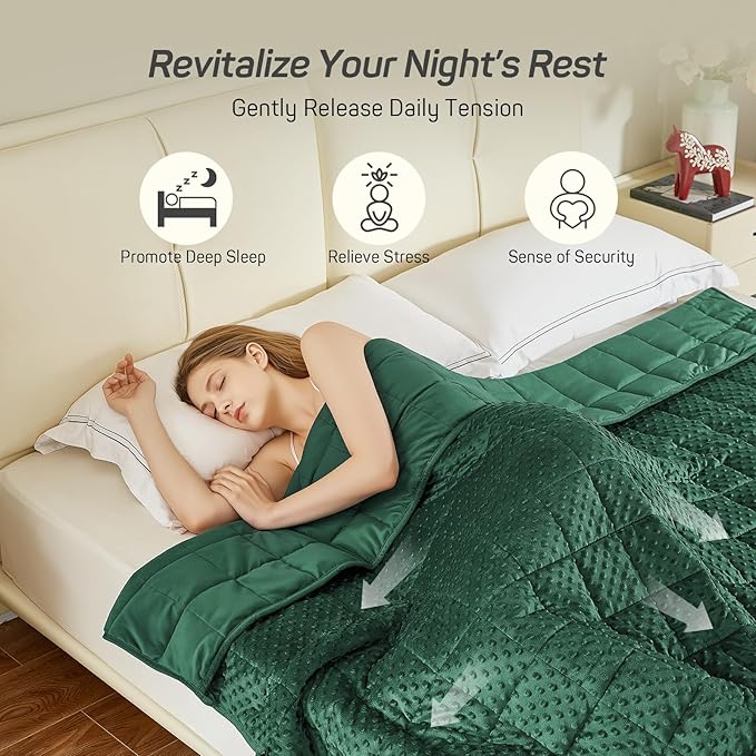 Weighted Blanket 15lbs for Adults, Ultra Soft Minky Dot Heavy Blankets for Sleep, Breathable Washable Throw Blanket with Glass Beads, 48"x72" Twin Size, Dark Green