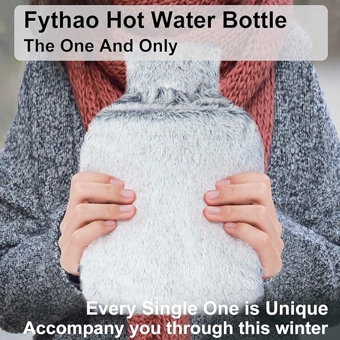 Hot Water Bottle, Fythao Rubber Hot Water Bottle for Pain Relief, Hot Water Bag for Cramps, Bed Warmer for Hand Feet Waist