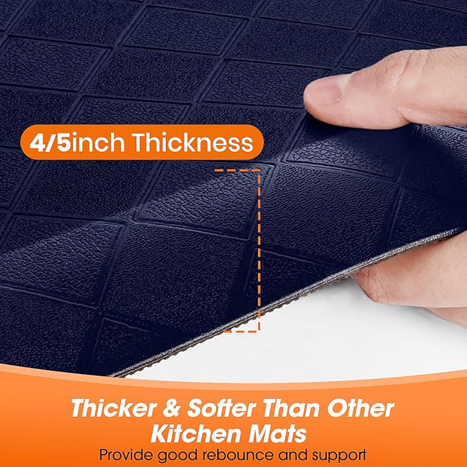 4/5 Inch Extra Thick Kitchen Mats for Floor,Non Slip Anti Fatigue Kitchen Rugs,Waterproof Stain Resistant Sink Mat,Cushioned Standing and Comfort Mats for Office (17"x47" Blue)
