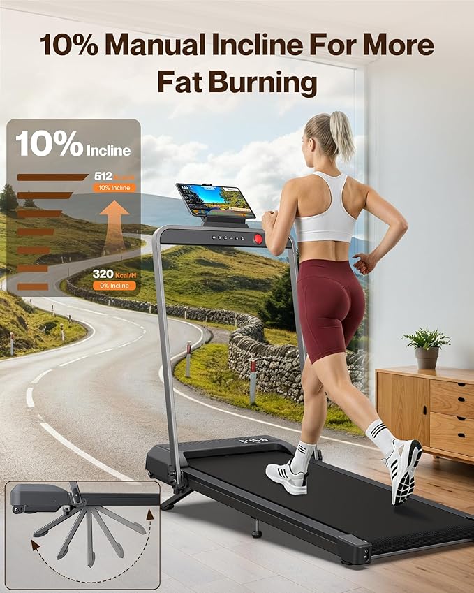 Walking Pad with 10% Incline, Walking Pad Treadmill for Home and Office, Portable Under Desk Treadmills 320/265 lbs Capacity, APP & Remote Control