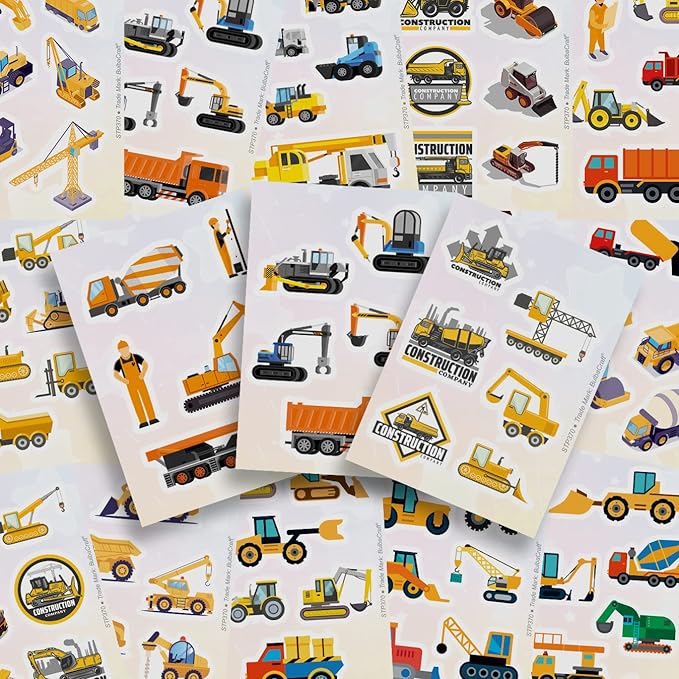 BulbaCraft 100 Pcs Construction Stickers - Construction Birthday Party Supplies, Gifts for Women & Men