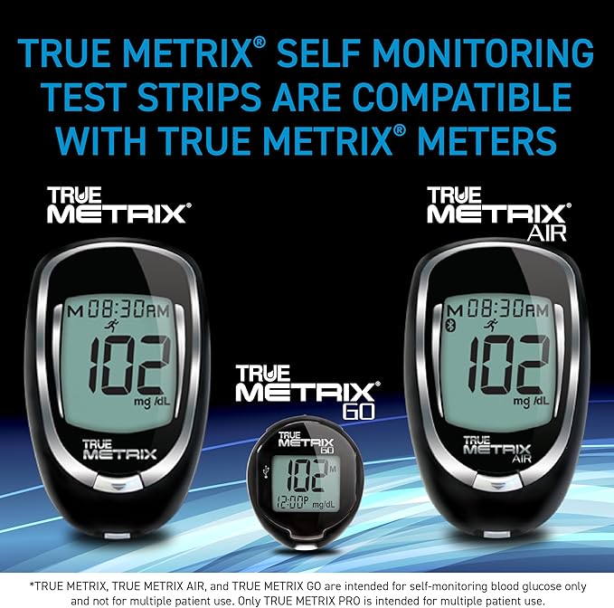 TRUE METRIX Self Monitoring Blood Glucose Test Strips and TRUEplus 30g Lancets Bundle, TRUE METRIX Family of Self Monitoring Blood Glucose Meters, 100 Count Strips, 100 Count Lancets