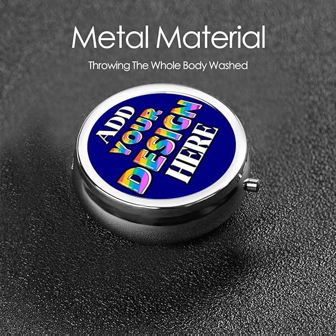 Custom Pill Holder, Medicine Pill Box Case Container Travel Pill Organizer Vitamin for Purse Med Wallet Portable Mini Pastillero Round, Navy, Personalized Gifts