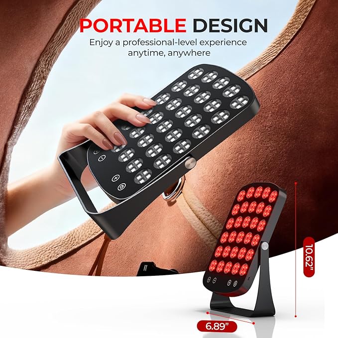 Red Light Therapy Panel, 460/590/660/850nm 4-Color Light Mode, 120 LEDs Facial Infrared Light Therapy Devices with Lighted Makeup Mirror, Timer, Portable Red Light Therapy for Face, Body, Pain Relief