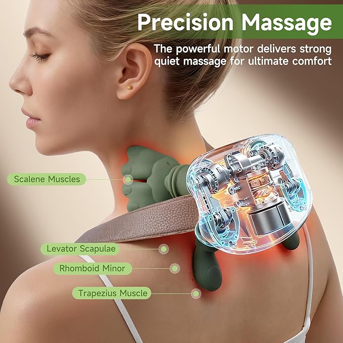 Neck Massager for Pain Relief with Heat Deep Tissue Shiatsu Neck and Shoulder Massager Bionic Hand Design for Muscle Relaxation at Home Office or Travel